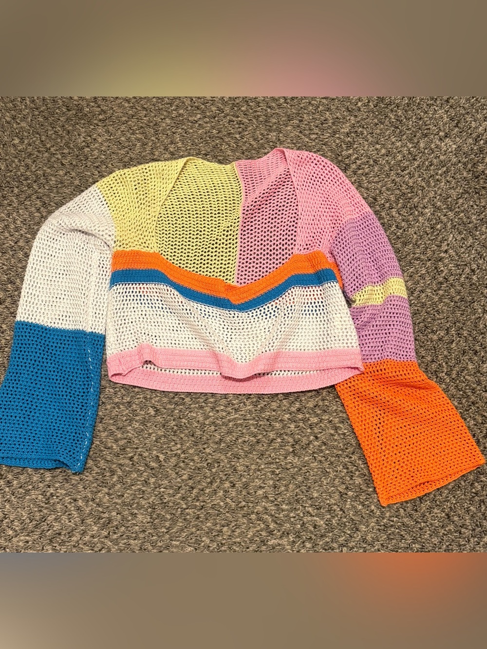 Multicolor Open-Knit Stripe Cropped Sweater Top
